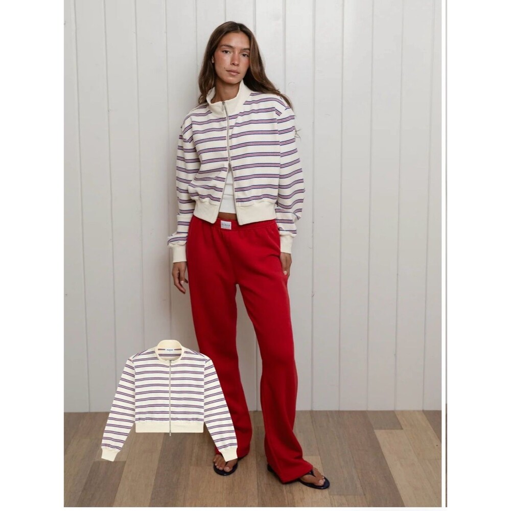 NIB Parke Anchor Stripe Zip Up Terry Woven Mockneck SM